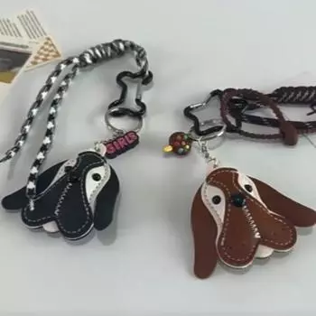 Cute Puppy Bulldog Keychain Animal Dog Bulldog Bag Pendant Cute PU Leather Dog Hanger Men чёрный