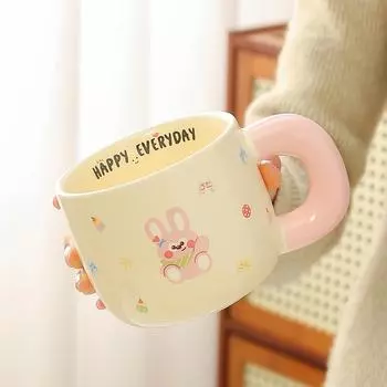 Cute Puppy Ceramic Mug with Lid Spoon High Value Water Cup for Home Breakfast Cup for Girls To Give Best Friend Souvenir 450ml