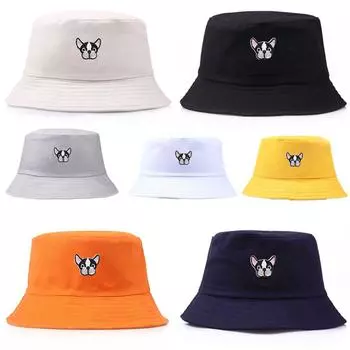 Cute Puppy Embroidered Fisherman Bucket Hats Spring Summer Personality Basin Dog Hat Outdoor Travel Fashion Sunshade Beach Hats бежевый