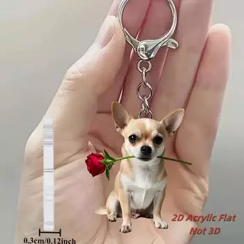 Cute puppy holding flowers, 2D flat acrylic, pendant, suitable for keychain, backpack, pendant, Christmas, Halloween 5cm
