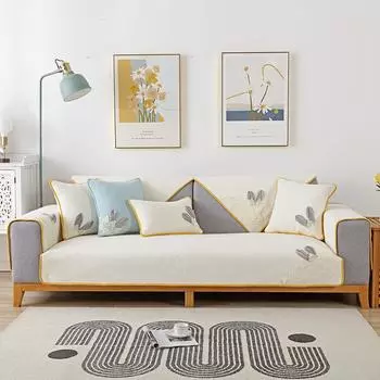 Cute Pure Cotton Sofa Cushion Rabbit Ear Ins Style Cream Color Simple Modern Four Seasons Non-Slip Universal Cushion Cover Towel 70*70