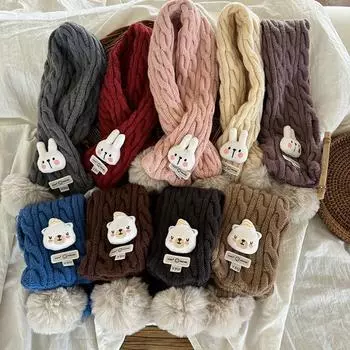 Cute rabbit children s autumn and winter scarves, boys and girls, warm neck protection, knitted twist scarves, cold-proof scarves 70*9CM