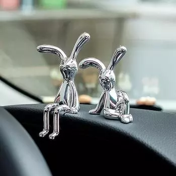 Cute Rabbit Figurine Modern Style Sitting Rabbit Ornament Silver Nordic Rabbit Statue Living Room Decoration