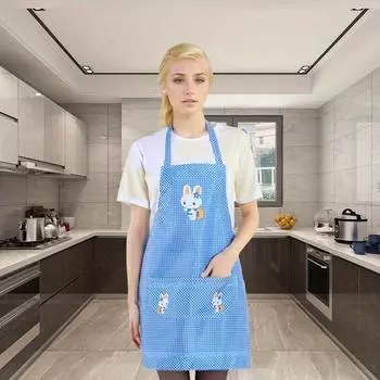 Cute Rabbit Pattern Canvas Apron with Pocket - Breathable, Oil-Proof, Adjustable for Chefs, Gardeners, Cooks and Bakers