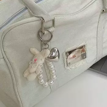 Cute Rabbit Pearl Heart Pendant Keychain Backpack Decoration Accessories Trendy Exquisite Doll Keychain Birthday Gifts