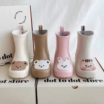 Cute Rain Boot Cartoon Fashion Waterproof Boot Anti Slip Light Rubber Shoe Simple Casual Rain Shoe Versatile Comfort Water Shoes 14CM бежевый