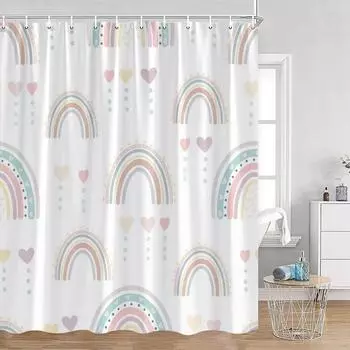Cute Rainbow Heart Pattern Shower Curtain Children s Simple Modern Bathtub Decorative Polyester Bathroom Shower Curtain 90x180cm-35x70in