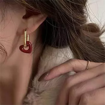 Милые красные серьги в форме сердца для женщин и девочек, простые гладкие серьги-кольца для любви, геометрические серьги, круглые украшения для вечеринок