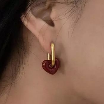 Милые красные серьги-сердечки для женщин и девочек, простые гладкие серьги-кольца с любовью 1Pair