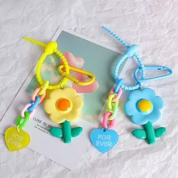 Cute Resin Flower Keychains Creative Bag Pendant Ins Style Car Keyrings Girls розовый