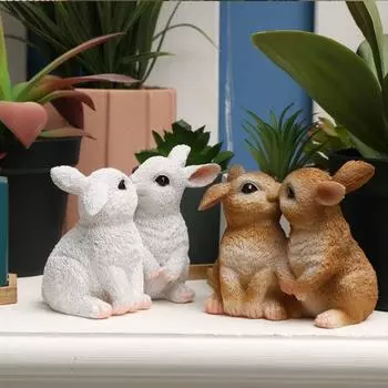Милая садовая статуэтка из смолы, кролик, водонепроницаемая целующаяся пара, украшения в виде кролика для патио, балкона, двора белый