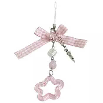 Cute Ribbon Bow Phone Chain Detachable Star Beaded Keyring Colorful Phone Lanyard Stylish Accessory for Girls and Women