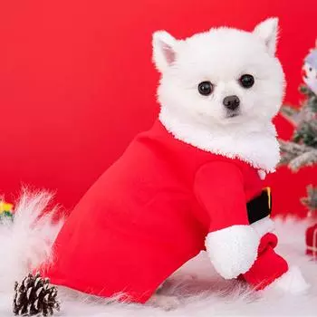 Cute Santa Claus Dogs Christmas Costume Clothes for Small Pet Winter Warm Coat Jackets Puppy Cat Dogs New Year Cosplay Clothing XS красный