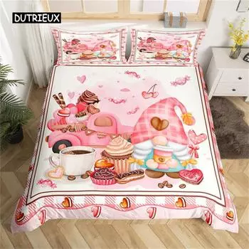 Cute Santa Claus Duvet Cover Romantic Rose Floral Bedding Set Microfiber Lovely Christmas Dwarf Quilt Cover Twin Bedroom Decor EU single(135x200cm)