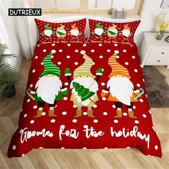 Cute Santa Claus Duvet Cover Romantic Rose Floral Bedding Set Microfiber Lovely Christmas Dwarf Quilt Cover Twin Bedroom Decor EU single(135x200cm)