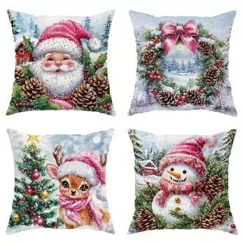 Cute Santa Claus Snowman garland pillowcase Christmas and New Year gift suitable for home room living room sofa cushion cover 40x40cm