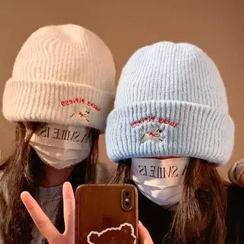 Cute sausage puppy knitted hat children autumn and winter thickened warm system ear protection bag head pullover hat shows small face One size