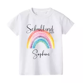 Cute Schoolchild T-shirt with Name Rainbow Schoolchild 2025 Tshirts Personalized First Grade T-shirt First Day of School Gift 110