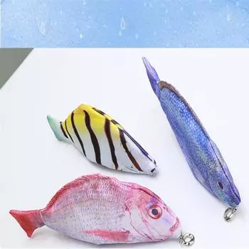 Cute Simulation Fish Pencil Case Kawaii Cartoon Zipper Pencil Box Large Capacity Portable Storage Bag Stationery Holder Pen Bags M синий