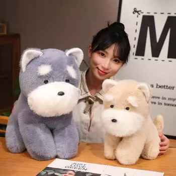 Cute Simulation Schnauzer Plush Toy Puppy Teddy Dog Doll Long Hair Doll Living Room Decoration To Soothe Doll Birthday Gift 22CM серый