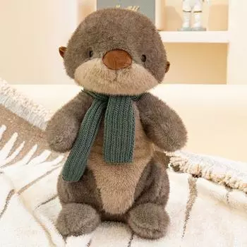 Cute Sitting Scarf Otter Doll Simulation Otter Plush Toy Animal Doll Zoo Souvenir 26cm