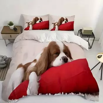 Cute Sleeping Puppy Dog 3D Cartoon Print Bedding Cover Cute Animal Style Comfortable Polyester Duvet Cover With Pillowcase EU single(135x200cm)