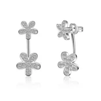 Cute Small Fresh Flowers Back Hanging Earrings Earrings Temperament Simple Fashion Ladies Party Daily Accessories Valentine s Day Gift