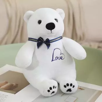 Cute Small Polar Bear Plush Doll Cartoon Little White Bear Doll Bow Tie Little Bear Soothing Pillow Gift 25cm