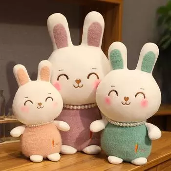Cute Smiling Face Pearl Rabbit Stuffed Doll Animal Child Doll Plush Toy Activity Gift Baby Girl Birthday Gift Room Pillow Decor 25cm зелёный
