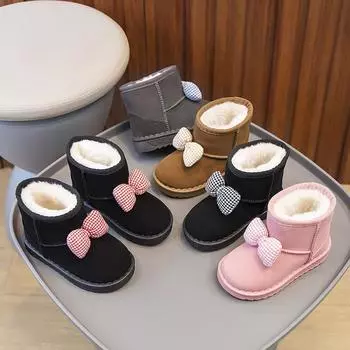 Милые зимние ботинки, универсальные, удобные, для девочек, теплые, пушистые, зимние ботинки, ботильоны с бабочкой, милые, принцессы, простые детские ботинки 23insole14.5cm чёрный