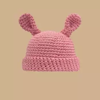 Cute soft cute cartoon rabbit ear wool hat women s autumn and winter warm fun versatile knitted hat ear protection hat M56-58cm чёрный
