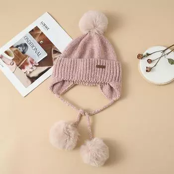 Cute Sticker Knitted Wool Hat Autumn and Winter Outdoor Travel Cold Warm Hat Pullover Hat one size