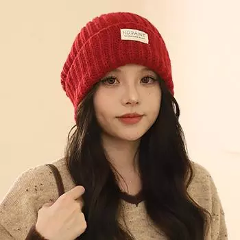 Cute sticker letter knitted wool hat children keep warm in autumn and winter big head circumference loose face small pile hat One size