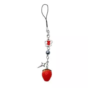 Cute Strawberry Heart Star Pendant Phone Straps Lanyard Pocket Keychain Strap Backpack Charm Car Key Decoration Chain E