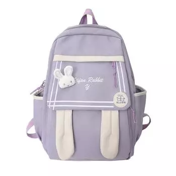 Cute Striped Letter Embroidered Rabbit Ear Decoration Student Leisure Backpack