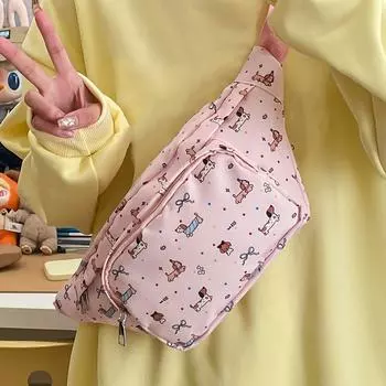 Cute Student Women Chest bag Japanese Style Cartoon Dachshund Printed Leisure Crossbody Bag Fashion Travel Versatile Chest Bag чёрный