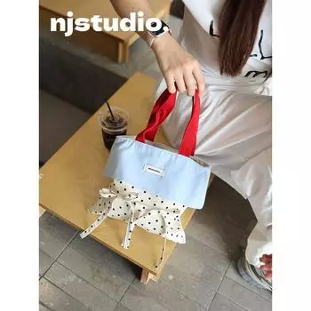 Cute Stylish Student Handbag Portable Bag Niche Style Unique Walking Bag Work Clothing Lightweight Women s Canvas Bag White