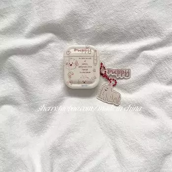Cute Suitable for Airpods1/2/4 Protective Case Airpodspro Protective Case Apple Second Generation Earphone Case New 3 Generation Bluetooth Girly Heart Apple AirPods 4 Beige red line Dog + pendant