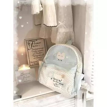 Cute Sweet Polka Dot Backpack Bags Female Korean Simple College Student Class Schoolbag Portable All-Match Campus Backpack Blue