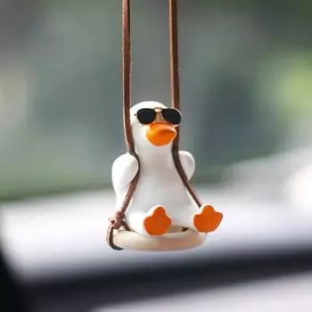 Cute Swing Sitting Duck Car Interior Pendant Auto Rearview Mirror Hanging Ornaments Decoration For Women Man Car Accessories