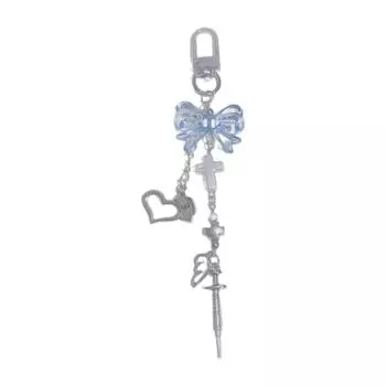 Cute Syringe Bowknot Cross Keychain Pendant Lovely Hanging Decorations Keyring Charm for Purse Bag Backpack Handbag синий