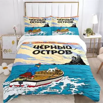 Cute T-Tintines Cartoon Funny All Season Duvet Cover Bedding Sets Soft Quilt Cover and Pillowcases Teen Single/Double/Queen/King 135X200cm-2pcs