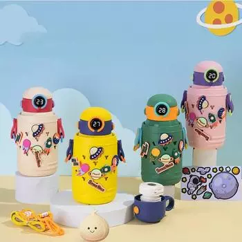 Cute Thermos Water Bottle Kawaii Straw Stainless Steel Mug Intelligent Temperature Cups Cartoon Girl Water Bottles 500ml