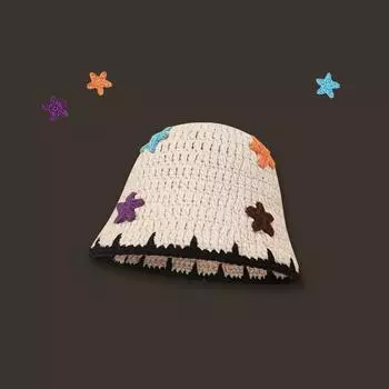 Cute three-dimensional handmade crochet wool hat women s autumn and winter warm versatile washbasin hat knitted hat M56-58cm