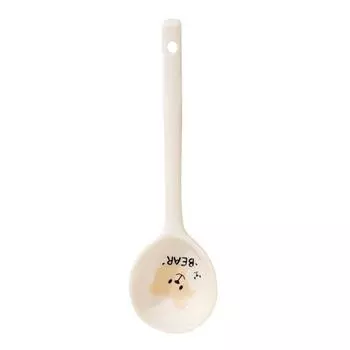 Cute Underglaze Ceramics Spoon Round Soup Spoon Long Handle Stirring Spoon