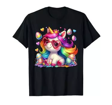 Cute Unicorn Easter Girls Easter Egg T-Shirt чёрный