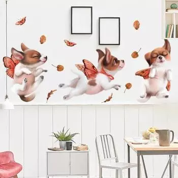 Cute Wall Stickers Cartoon Animal Stickers Cute Pet Dog Wall Stickers Kids Room Wall Background Home Decoration Accessories