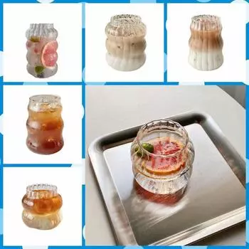 Cute Wave Shape Glass Stripes Cup Vertical Grain Transparent Mugs Stripes Large Capacity Coffee