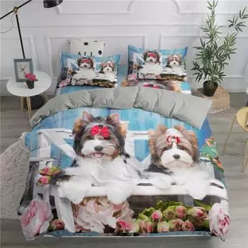 Cute White Dogs Bedding Set Lovely Puppy Husky Comforter Set King Queen Size Duvet Cover Set with Pillowcase Bed Linen for Girls 70x133cm 2pcs