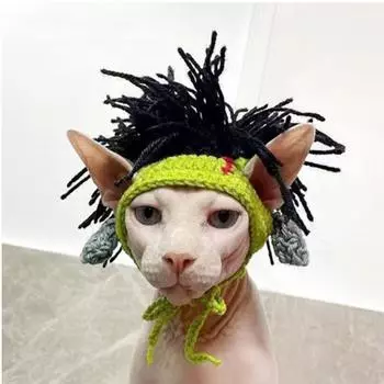 Cute Winter Handmade Elastic Warm Cat Hat Pet Cap Frog Hat for Party Photo Props M-punk